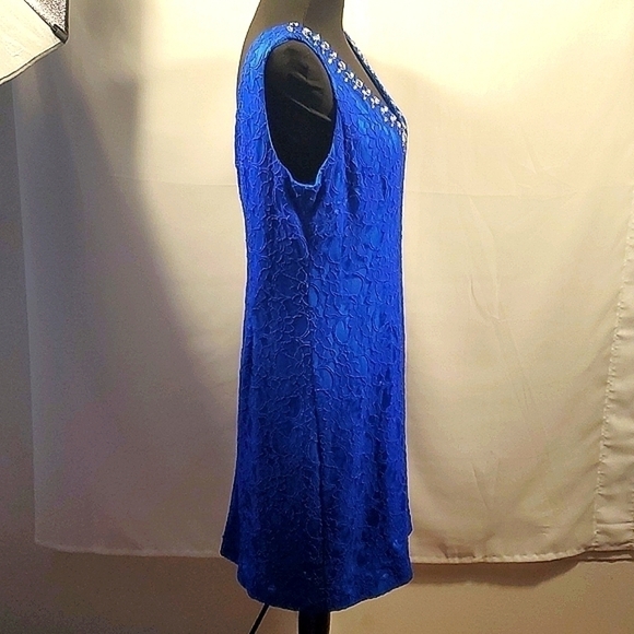 Adrianna Papell Hailey Blue Lace Evening Gown/Dress Size 14 - Picture 6 of 12